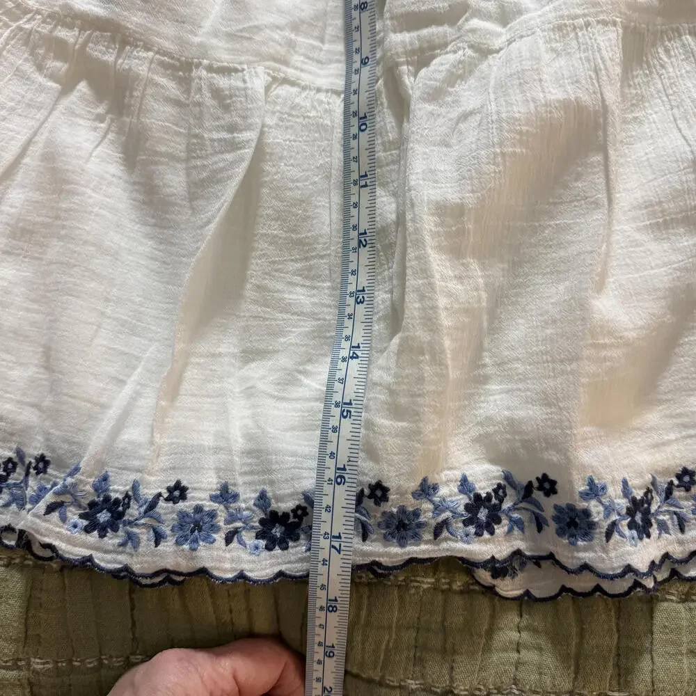 POLO RALPH LAUREN Girls‎ 16 White Gauze Full Pull-on Skirt, Blue Embroidery NWT